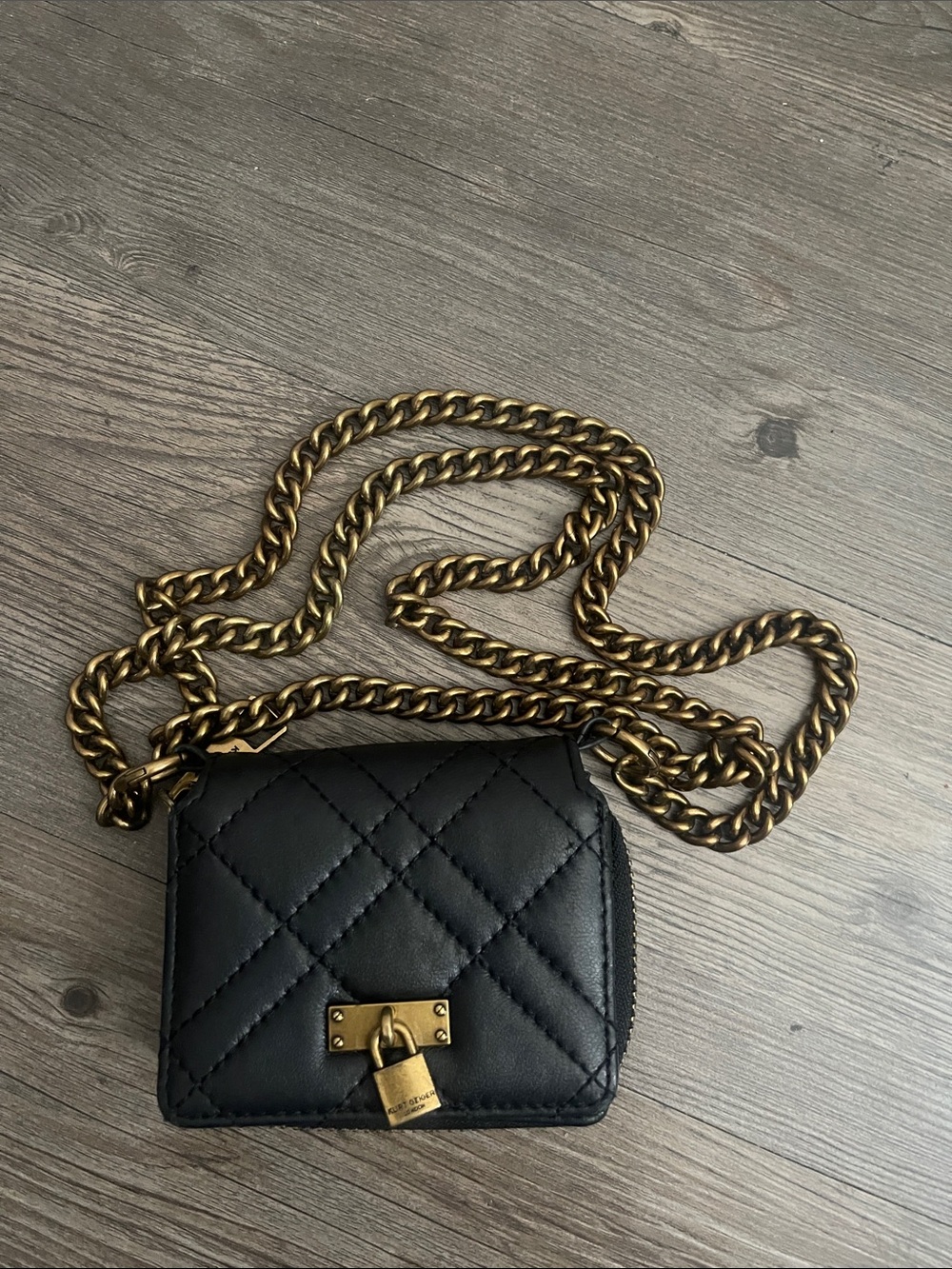 Kurt Geiger Black Quilted Mini Crossbody with Gold Chain